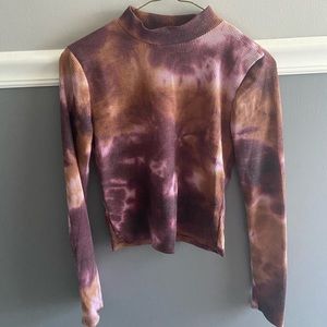 Cropped waffle knit long sleeve mock neck top